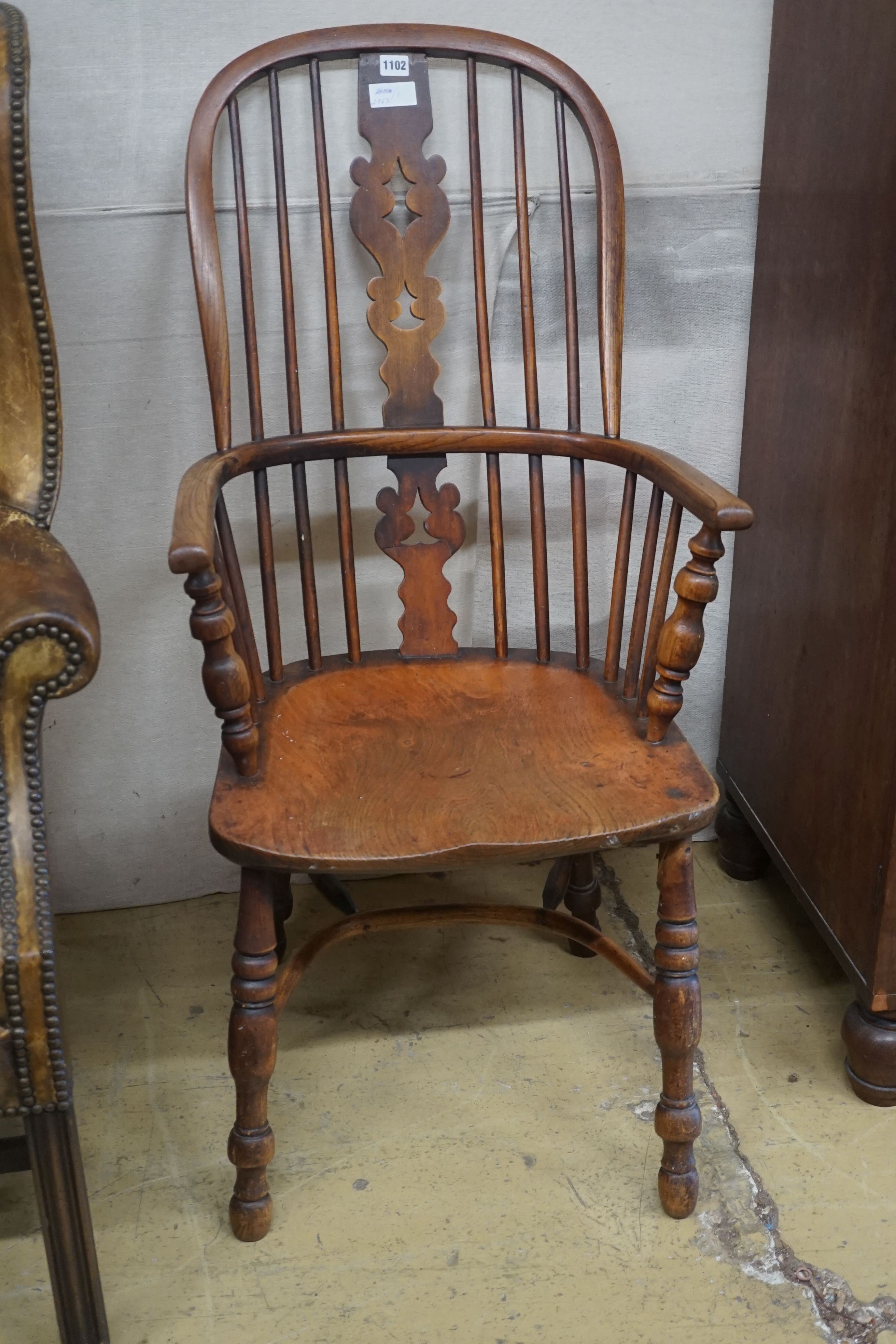 A 19th century ash, elm and beech Windsor armchair